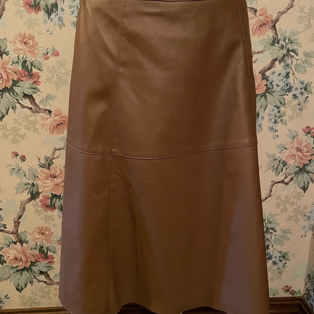 Vintage Charter Club Midi Skirt; Deep Caramel Faux Leather W/Side Zip; Women Sz6
